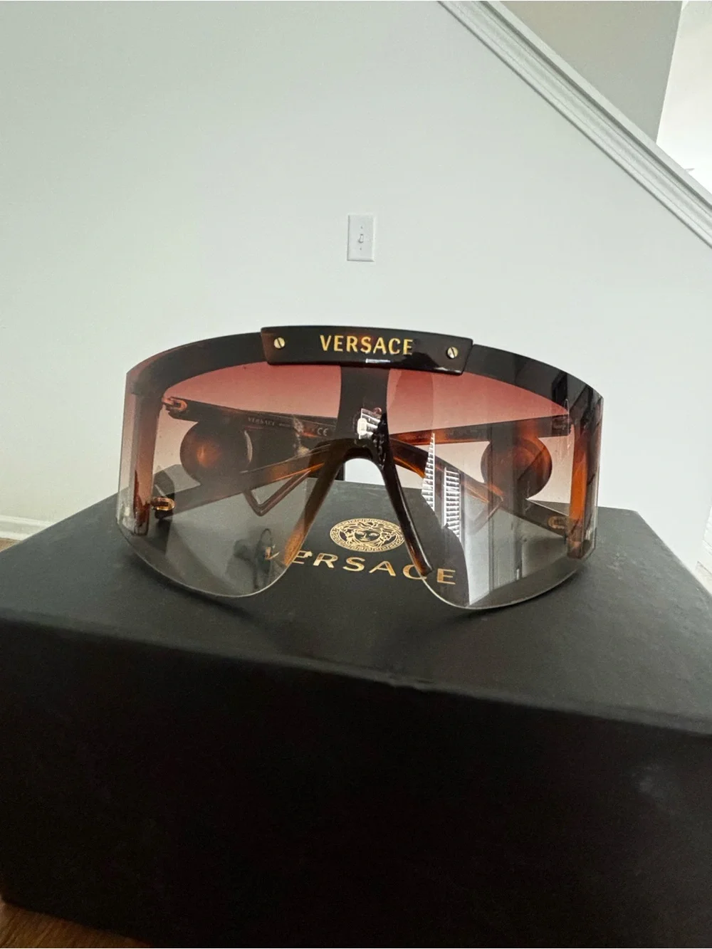 Versace Brown Gradient Shield Sunglasses